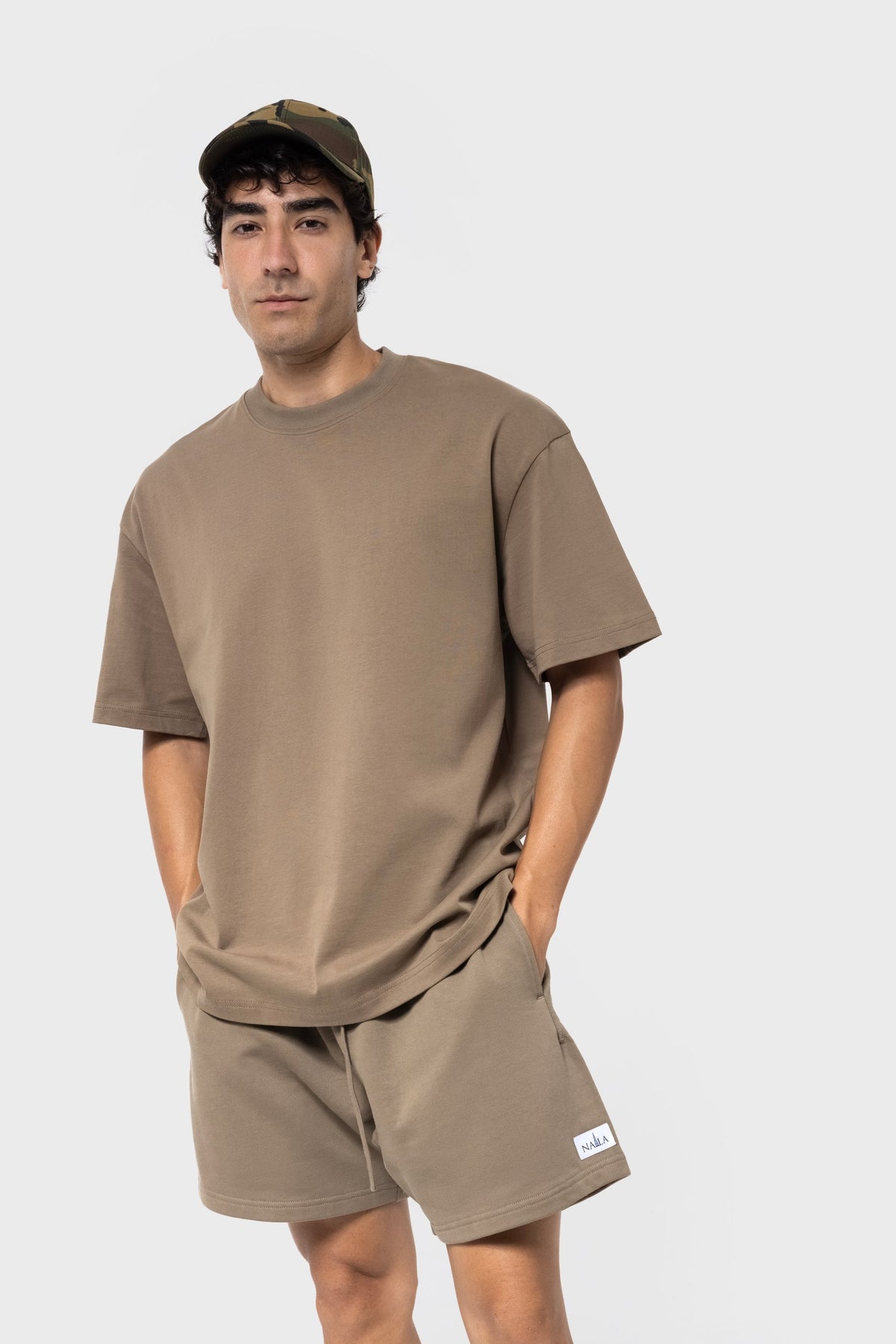 Khaki Oversized 100% Organic Cotton T-Shirt for Men | NALA Premium Activewear – Workout, Casual & Outdoor Comfort