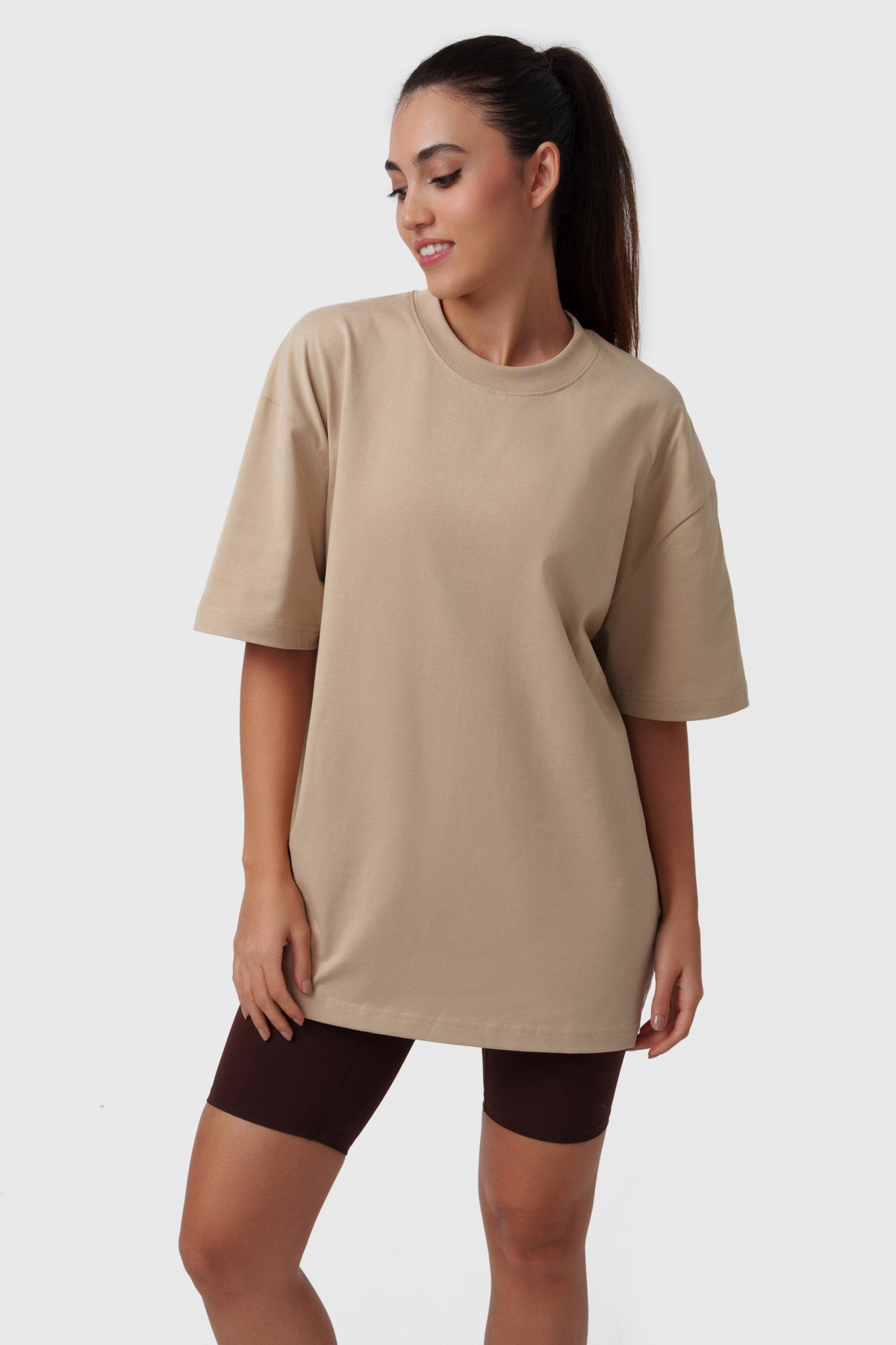 NALA Beige Oversized Tee – 100% Organic Cotton