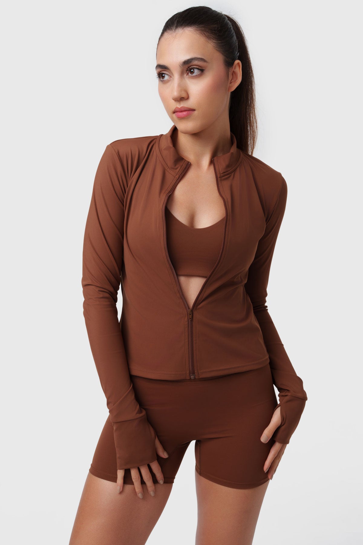 NALA Brown Jacket – Sleek Form. Conscious Performance.