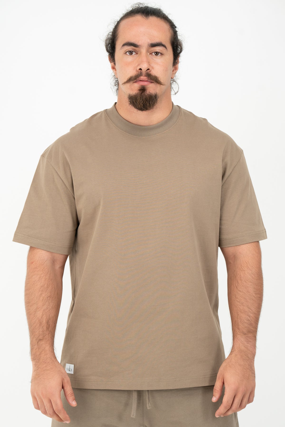 Khaki Oversized Organic Cotton T-Shirt for Men | NALA Premium Activewear – Workout, Casual & Outdoor Comfort